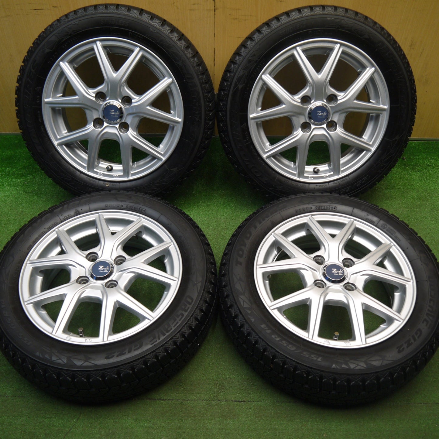 バリ溝！22年！キレイ！9分★スタッドレス 155/65R14 トーヨー オブザーブ GIZ Zmeist M5 14インチ PCD100/4H★6013001Hス