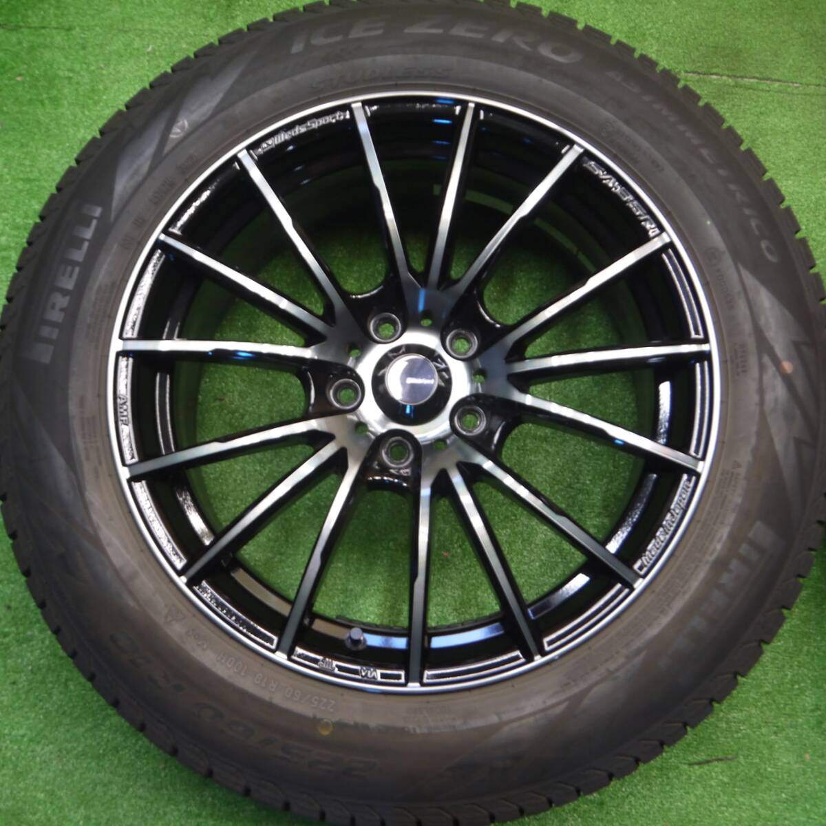 バリ溝！22年！キレイ！9.5分以上★WedsSport SA-35R AMF 225/60R18 スタッドレス ピレリ アイスゼロ アシンメトリコ ウェッズスポーツ PCD114.3/5H★4101105Hス