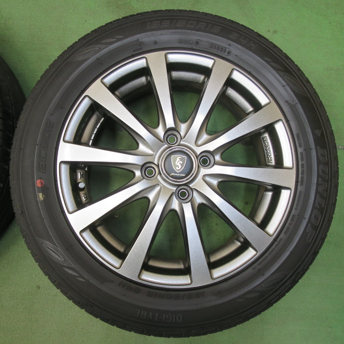 バリ溝！23年！9.5分★185/60R15 ダンロップ EC202 MANARAY SPORT マナレイスポーツ 15インチ PCD100/4H★5102414イノ