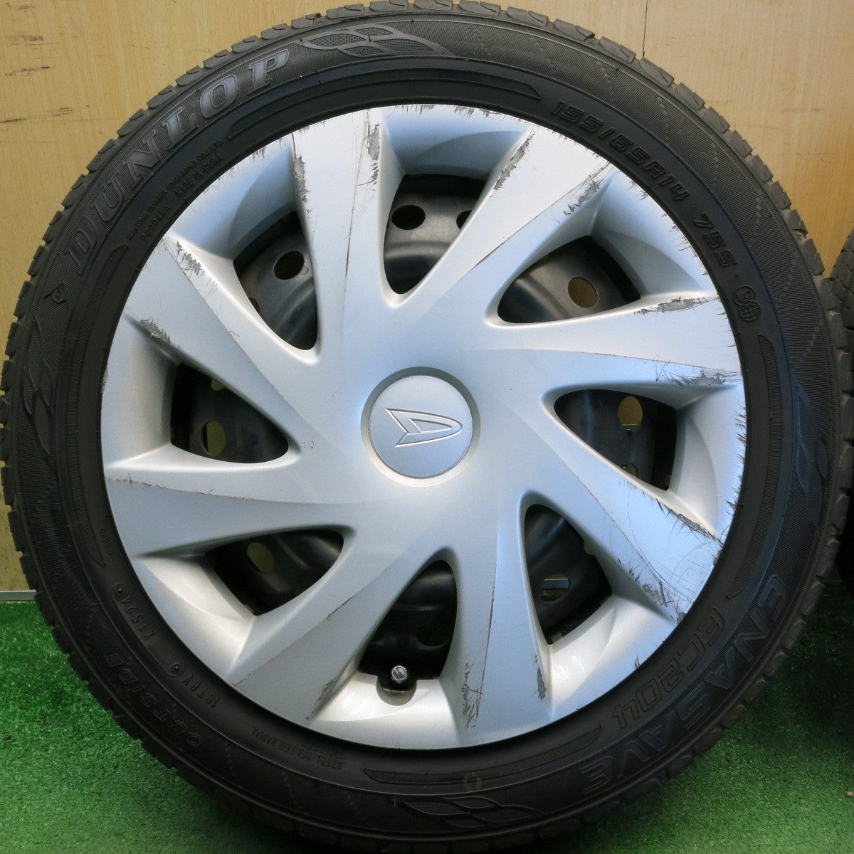 バリ溝！24年！8.5分◎ダイハツ タント ムーヴ 純正 スチール 155/65R14 ダンロップ エナセーブ EC204 14インチ PCD100/4H◎6081410HAノ