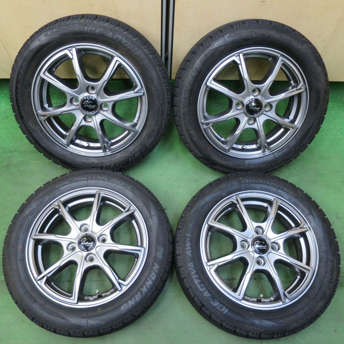 バリ溝！22年！キレイ！9.5分以上★スタッドレス 155/65R14 ナンカン アイスアクティバ AW-1 Verthandi ヴェルザンディ ヴェルサンディ 14インチ PCD100/4H★5072504イス
