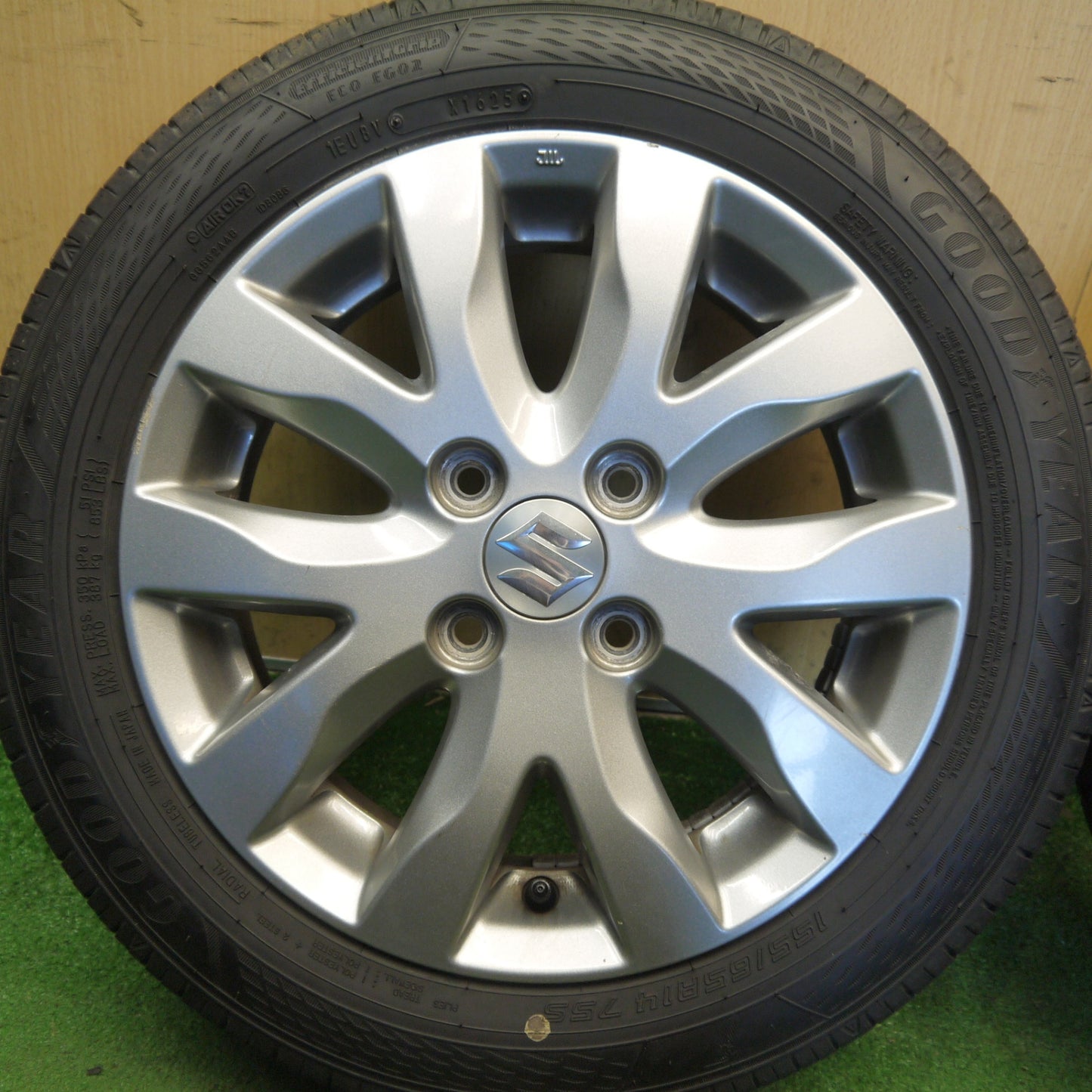 バリ溝！25年！9分◎スズキ MH23S ワゴンR スティングレー 純正 155/65R14 グッドイヤー EfficientGrip ECO EG02 14インチ PCD100/4H◎6072404Hノ