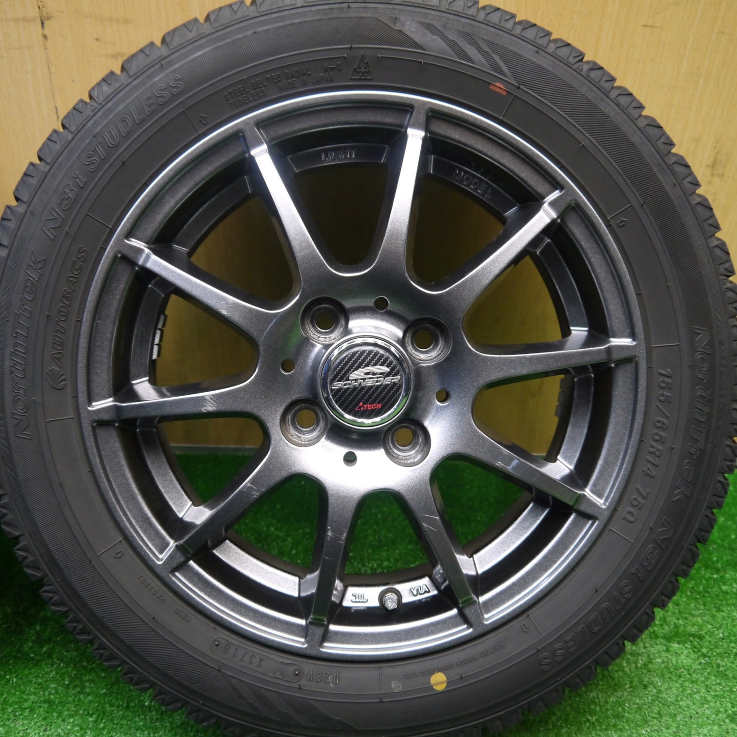 バリ溝！キレイ！9.5分★スタッドレス 155/65R14 オートバックス ノーストレック N3i SCHNEIDER シュナイダー 14インチ PCD100/4H★5102408Hス