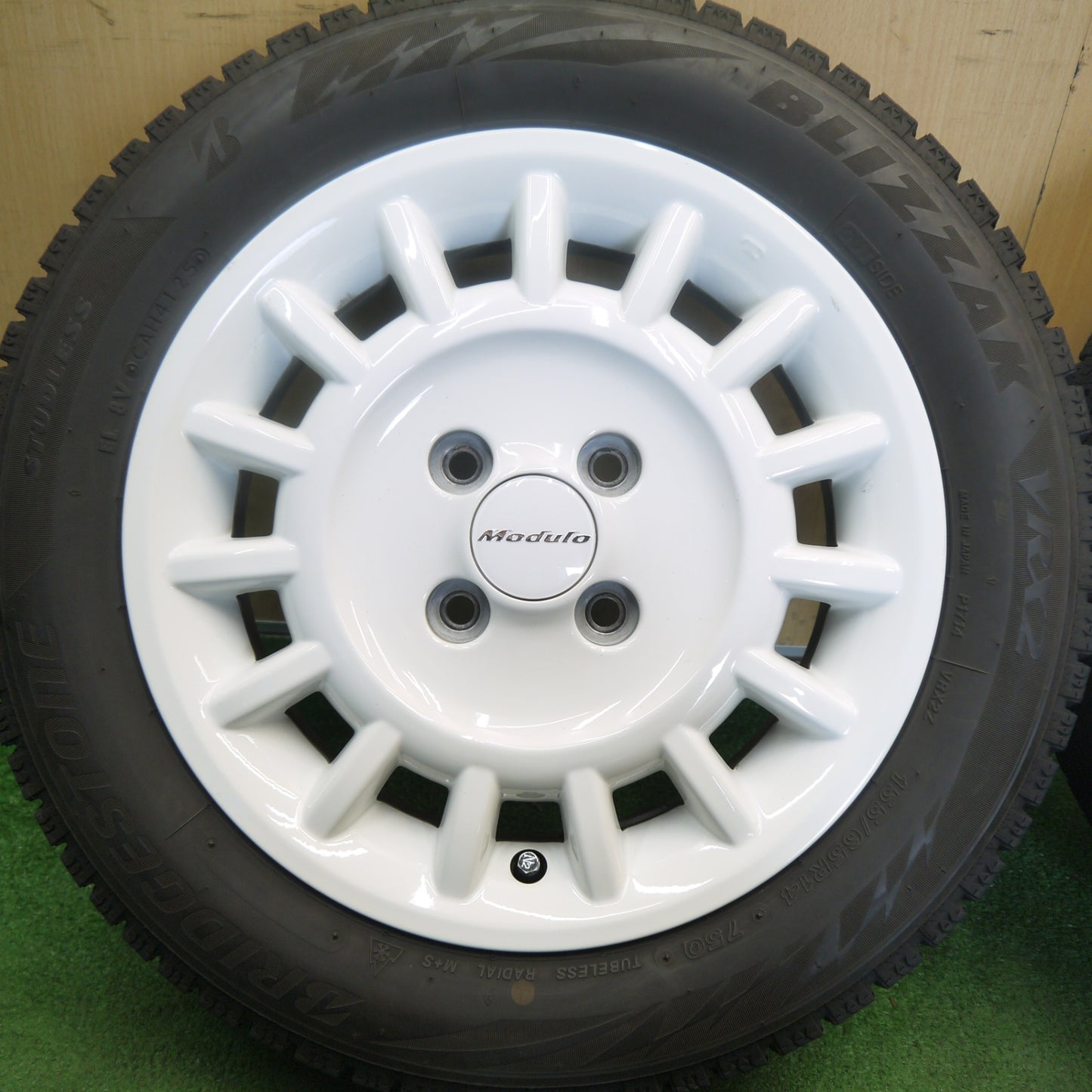 バリ溝！25年！キレイ！9.5分以上◎ホンダ N-BOX 純正 Modulo 155/65R14 スタッドレス ブリヂストン ブリザック VRX2 モデューロ 14インチ PCD100/4H◎6062303Hス