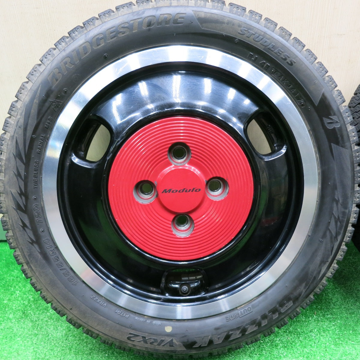 [送料無料] バリ溝！9.5分 レア★ホンダ N-BOX スラッシュ 純正 Modulo 165/55R14 スタッドレス ブリヂストン ブリザック VRX2 モデューロ PCD100/4H★4092304HAス