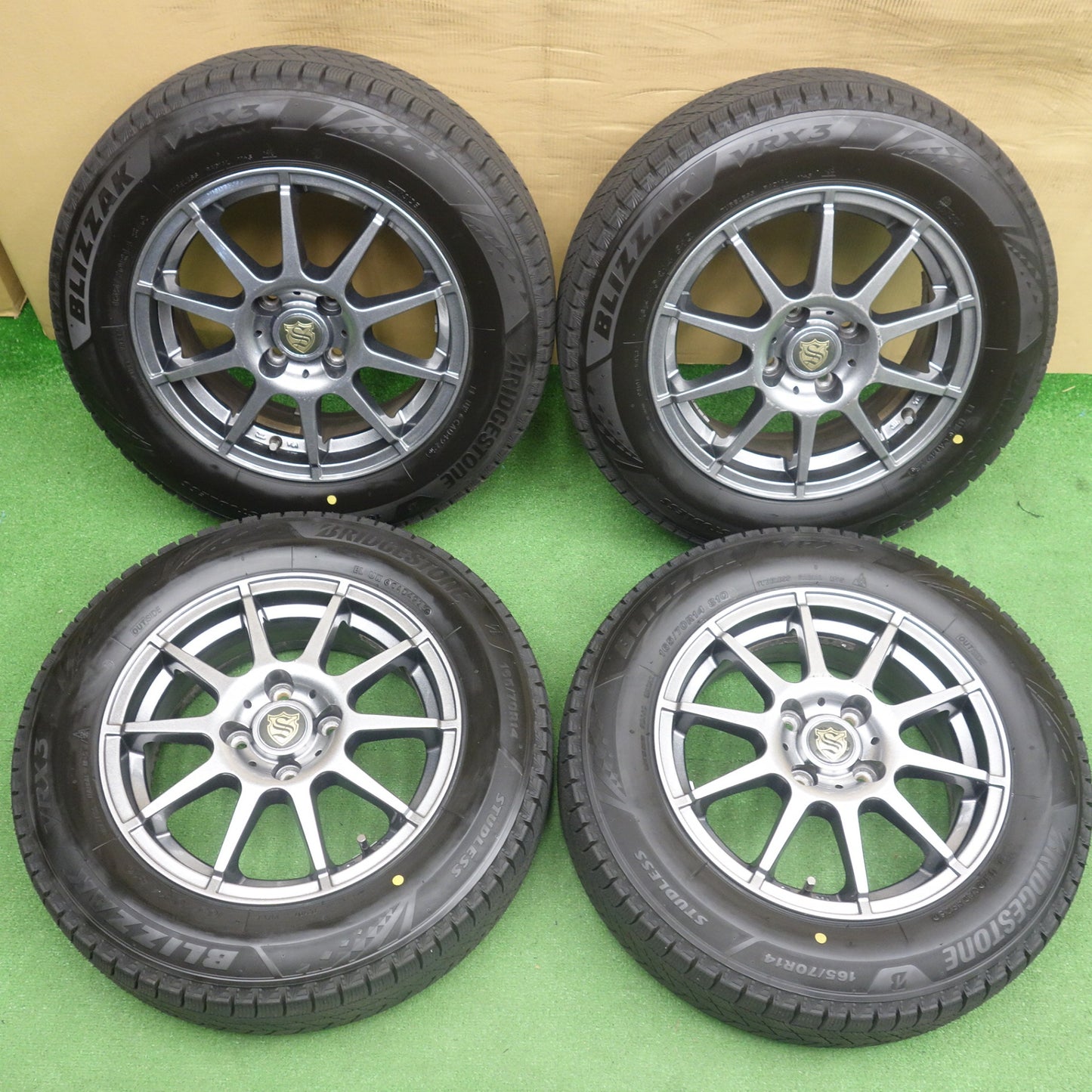 バリ溝！25年！ほぼ10分◎スタッドレス 165/70R14 ブリヂストン ブリザック VRX3 社外 アルミ 14インチ PCD100/4H◎6081001KTス