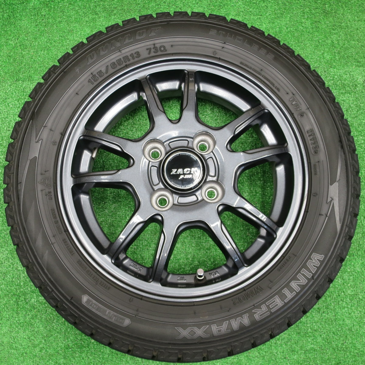 バリ溝！22年！キレイ！9分★スタッドレス 155/65R13 ダンロップ ウインターマックス WM02 ZACK JP-520 MONZA ザック 13インチ PCD100/4H★5112902NKス