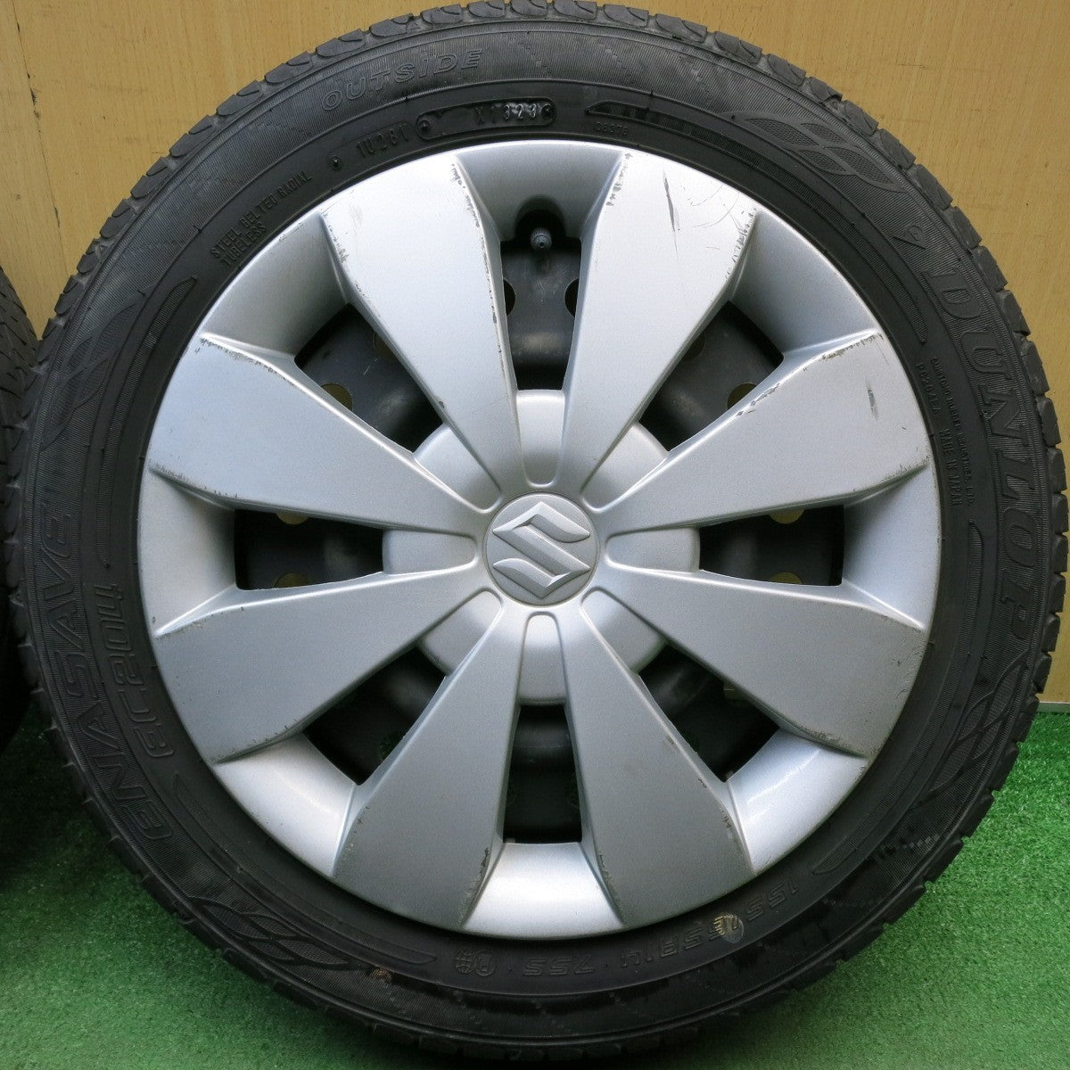 バリ溝！23年！8.5分◎スズキ ワゴンR 純正 スチール 155/65R14 ダンロップ エナセーブ EC204 14インチ PCD100/4H◎6073010HAノ