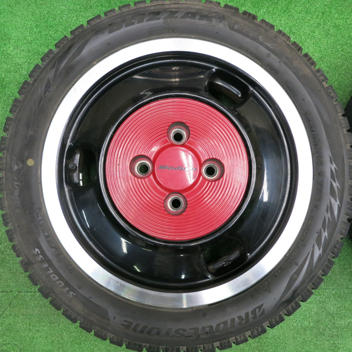 [送料無料] バリ溝！9.5分 レア★ホンダ N-BOX スラッシュ 純正 Modulo 165/55R14 スタッドレス ブリヂストン ブリザック VRX2 モデューロ PCD100/4H★4092304HAス