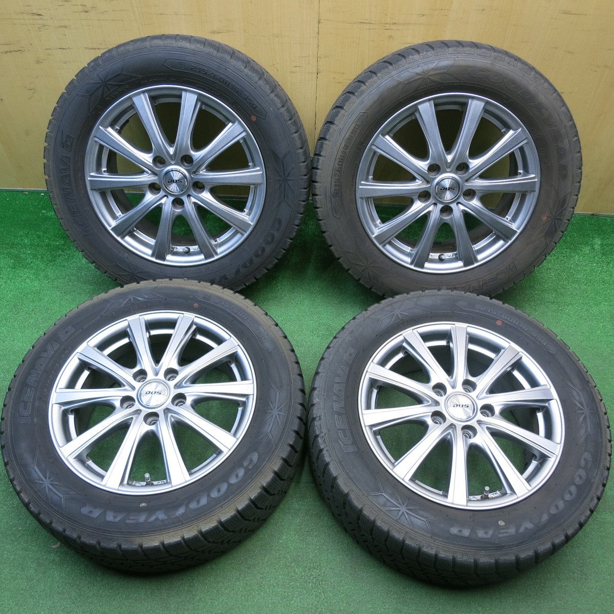 バリ溝！キレイ！8.5分★スタッドレス 215/60R16 グッドイヤー アイスナビ6 D.O.S. DOS 社外 アルミ 16インチ PCD114.3/5H★6011107HAス