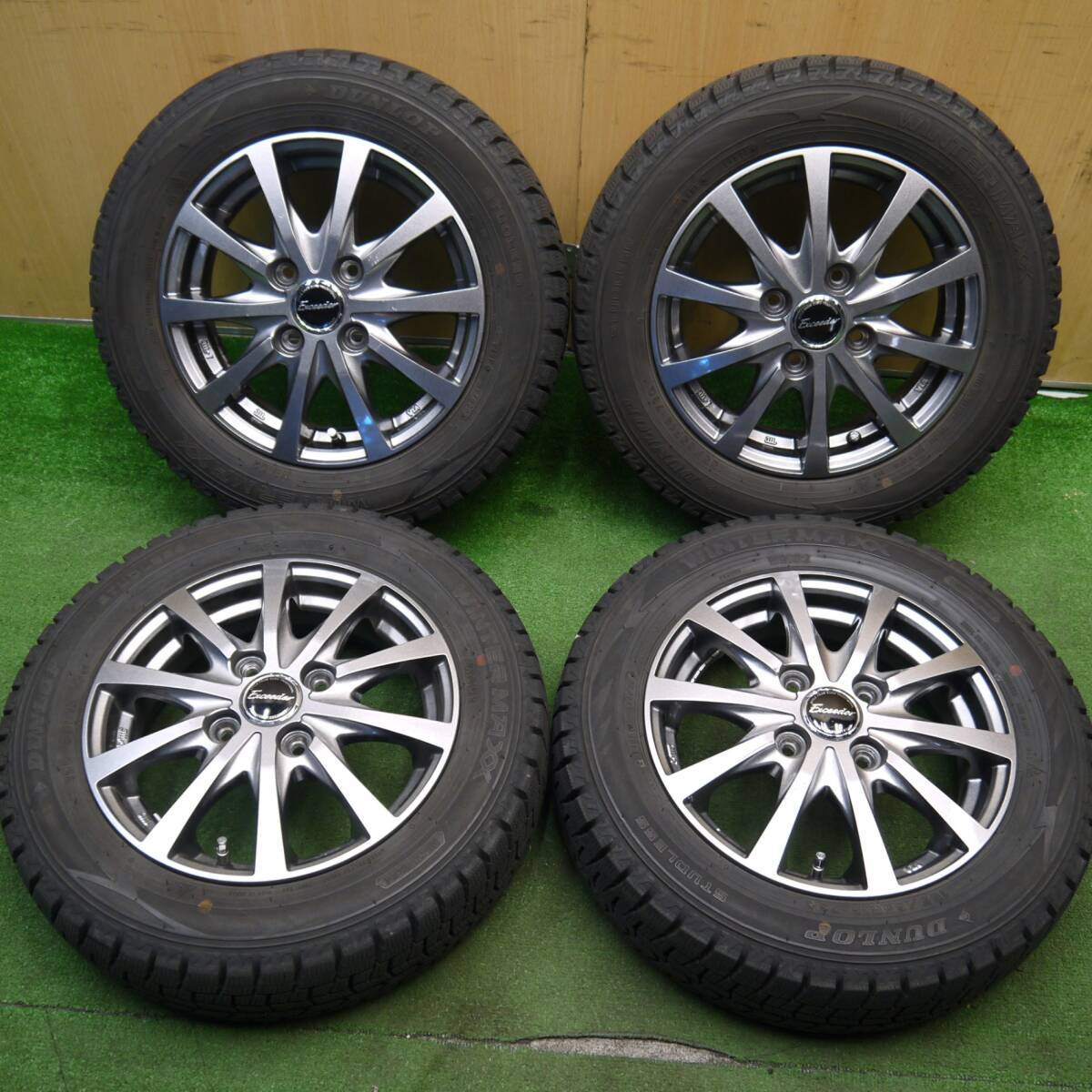 バリ溝！キレイ！9.5分★スタッドレス 155/65R13 ダンロップ ウインターマックス WM02 Exceeder エクシーダー 13インチ PCD100/4H★5031810Hス