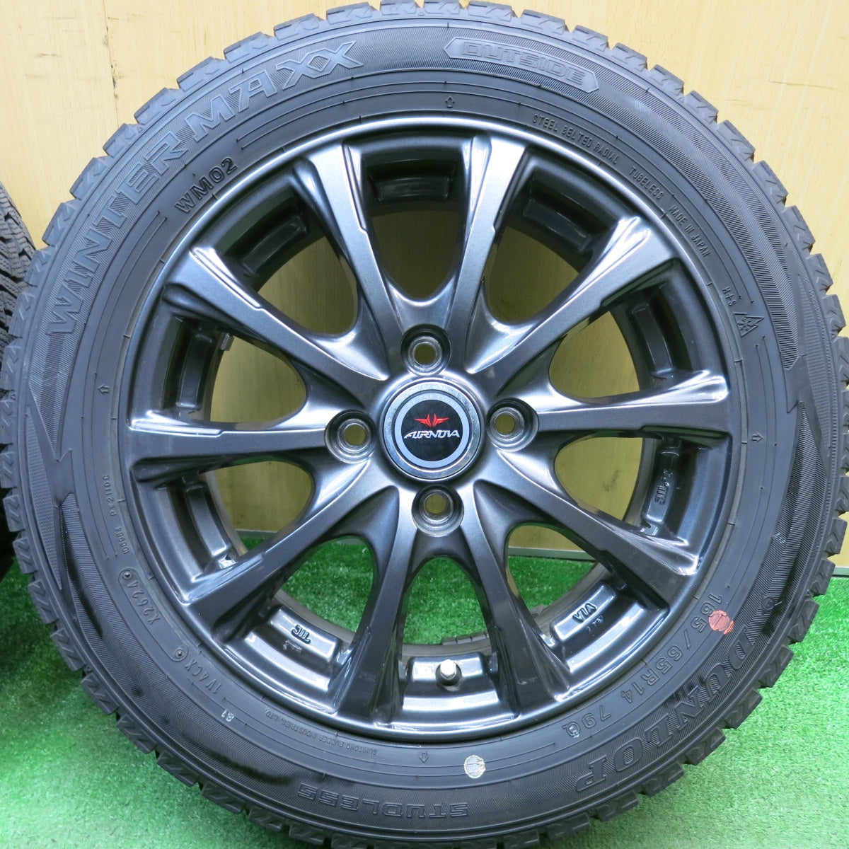 バリ溝！24年！キレイ！ほぼ10分★スタッドレス 165/65R14 ダンロップ ウインターマックス WM02 AIRNOVA エアノヴァ 14インチ PCD100/4H★6032805HAス
