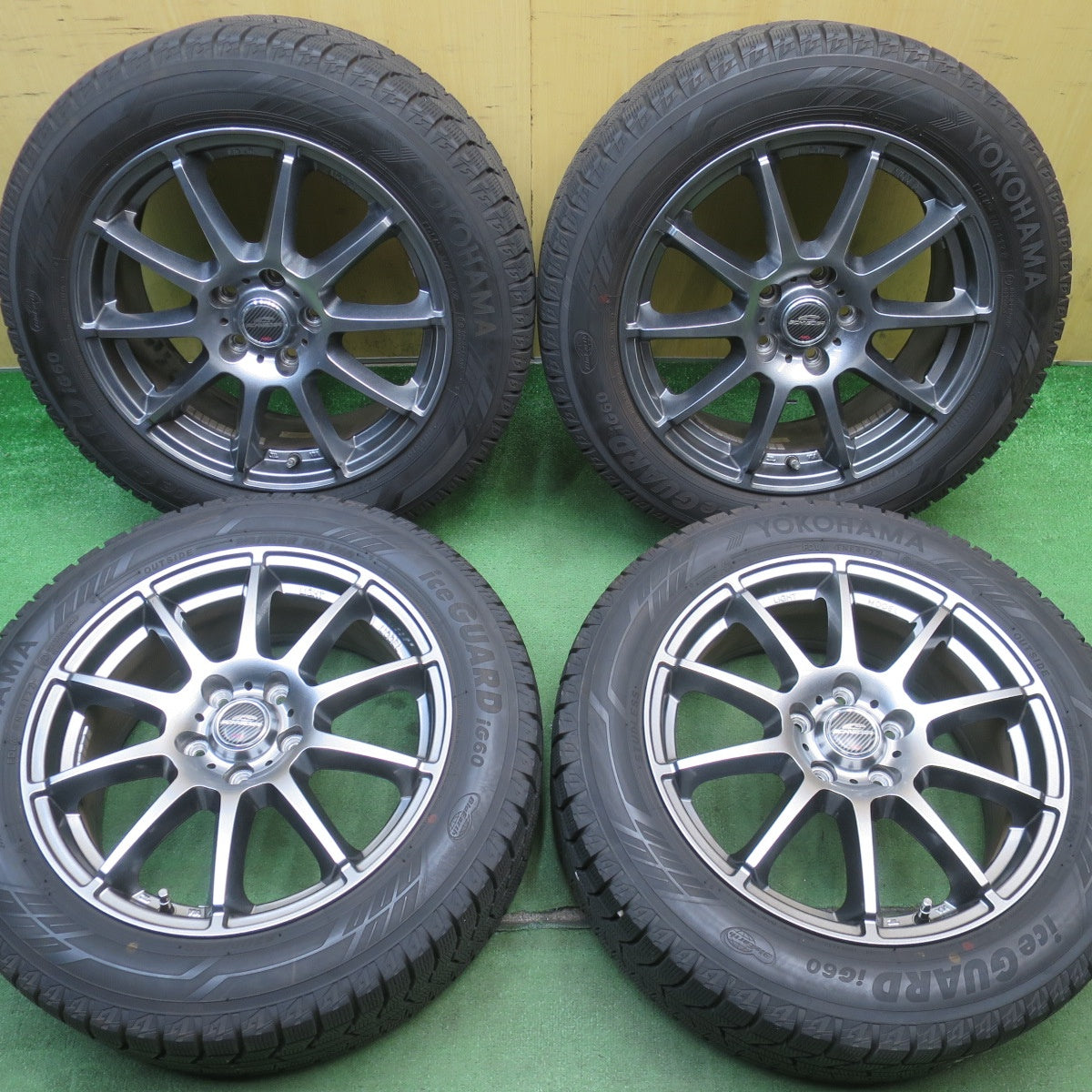 バリ溝！22年！キレイ！9.5分◎スタッドレス 215/55R17 ヨコハマ アイスガード iG60 SCHNEIDER MiD シュナイダー 17インチ PCD114.3/5H◎6072002NJス