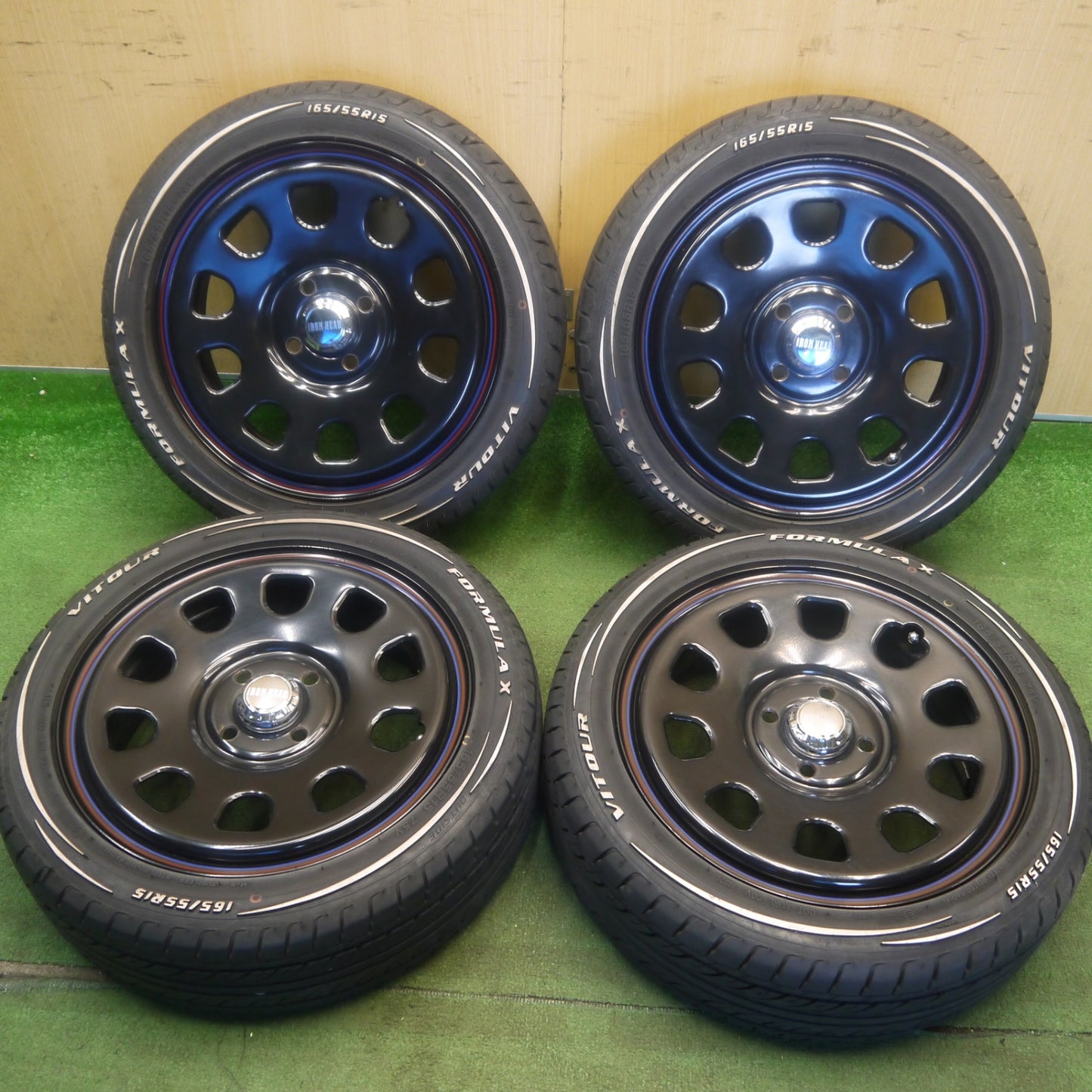 バリ溝！キレイ！9分★DAYTONA 165/55R15 VITOUR FORMULA X ホワイトレター  デイトナ IRON HEAD 15インチ PCD100/4H★6052904Hノ