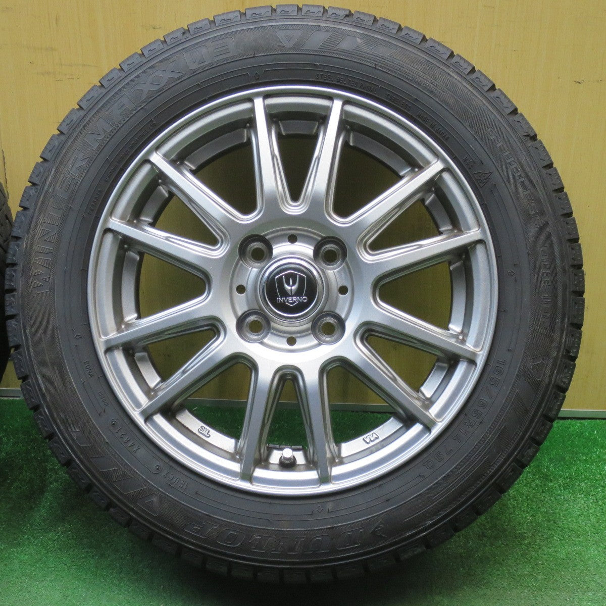 バリ溝！キレイ！9.5分以上★スタッドレス 165/65R14 ダンロップ ウインターマックス 03 INVERNO 社外 アルミ 14インチ PCD100/4H★6021902NJス