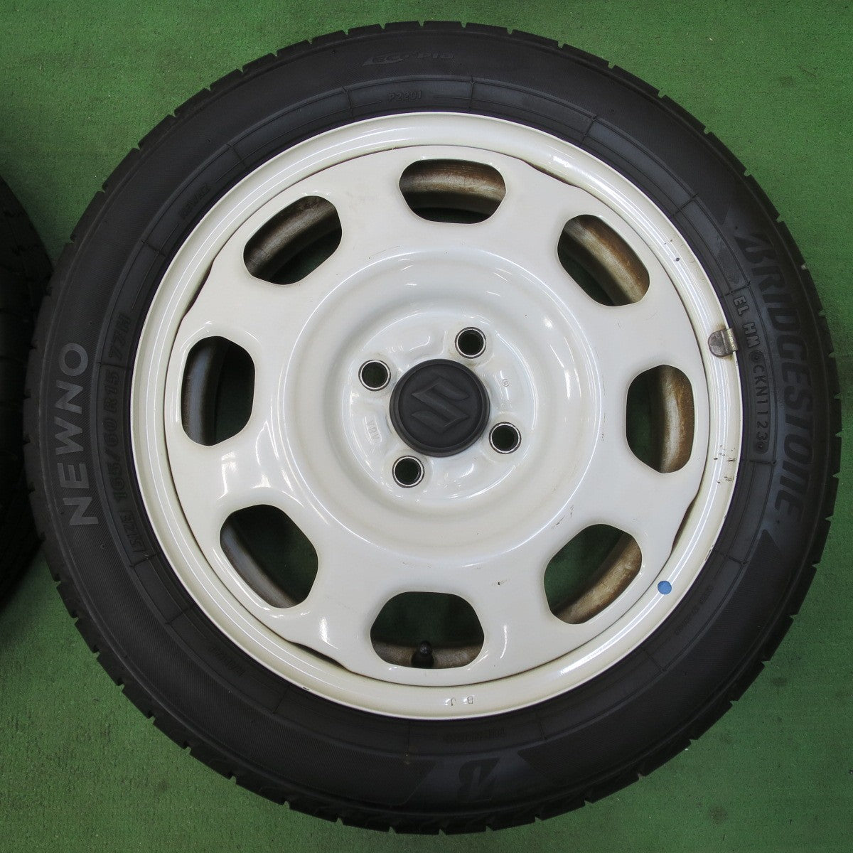 [送料無料] 2本未使用！24年！バリ溝！9分★スズキ ハスラー 純正 スチール 165/60R15 ブリヂストン NEWNO ニューノ 15インチ PCD100/4H★5031407イノ