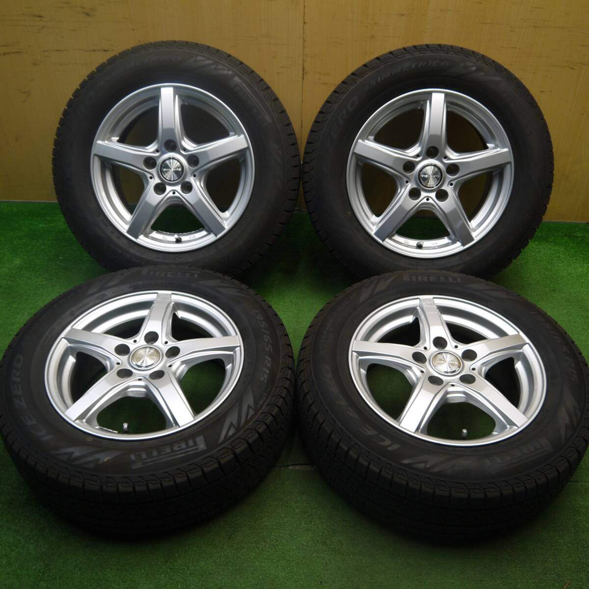 バリ溝！24年！キレイ！9.5分★スタッドレス 195/65R15 ピレリ アイスゼロ アシンメトリコ VIOLENTO ヴィオレント 15インチ PCD114.3/5H★5032503Hス
