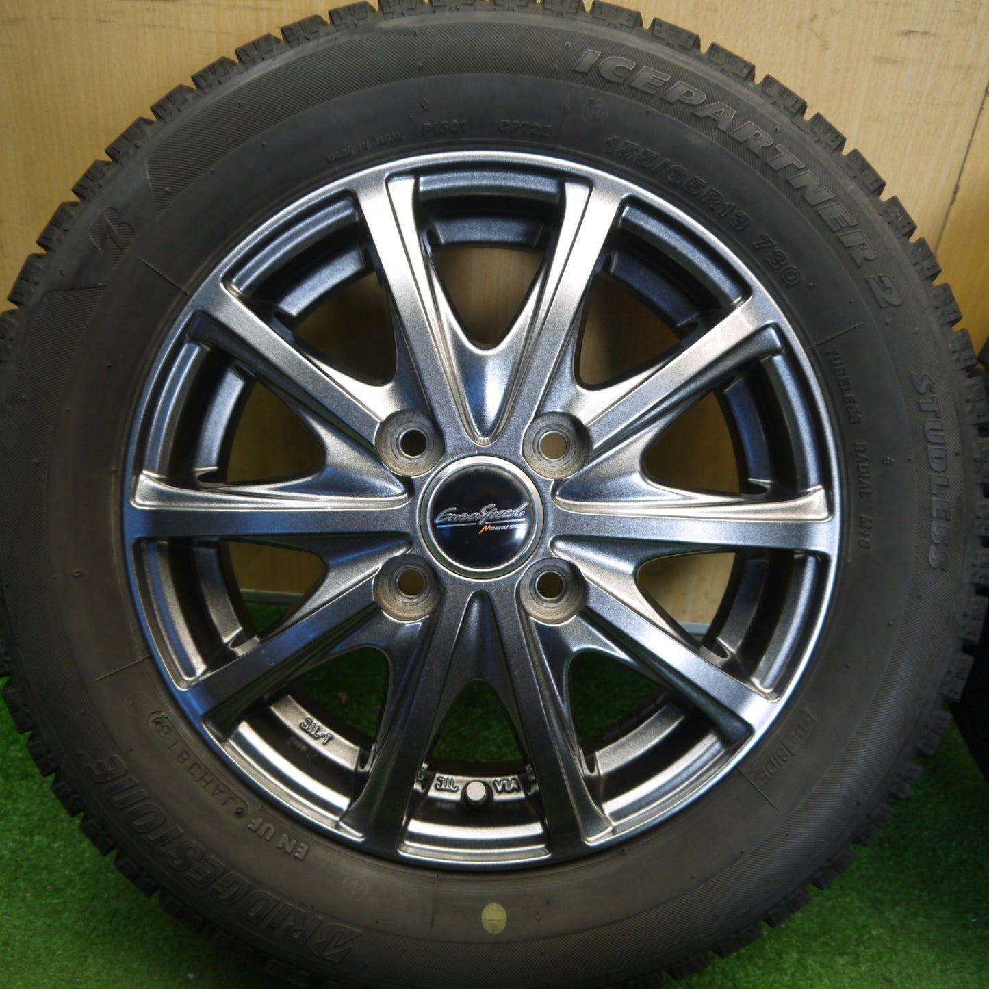 キレイ★スタッドレス 155/65R13 ブリヂストン アイスパートナー2 EuroSpeed MANARAY SPORT ユーロスピード 13インチ PCD100/4H★6052201Hス