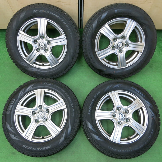 バリ溝！キレイ！9.5分以上★スタッドレス 195/65R15 ピレリ アイスアシンメトリコ プラス VELVA PCD114.3/5H★4051705イス