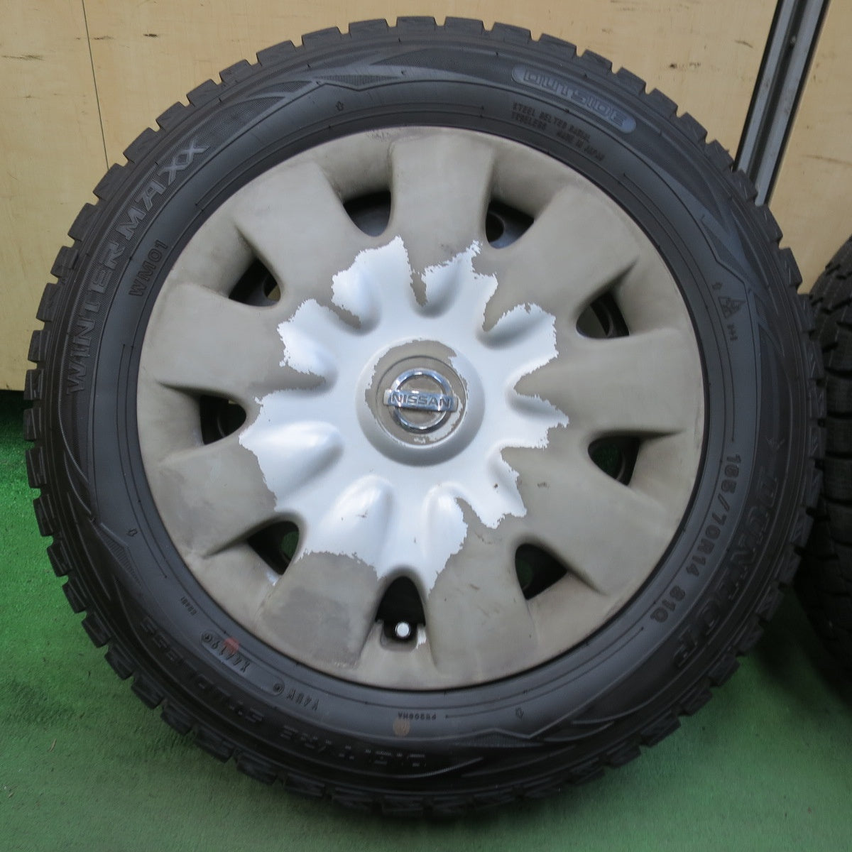 バリ溝！ほぼ10分★日産 K12 マーチ 純正 スチール 165/70R14 スタッドレス ダンロップ ウインターマックス WM01 14インチ PCD100/4H★5093006イス