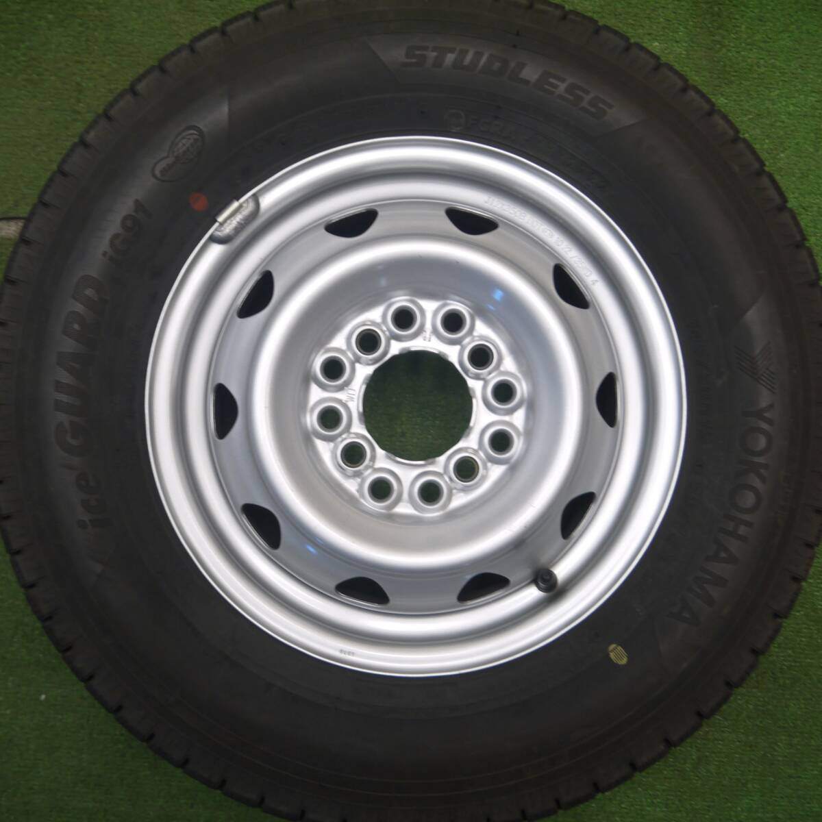 バリ溝！22年！キレイ！9分★スタッドレス 145/80R12 80/78N ヨコハマ アイスガード iG91 スチール ホイール 12インチ PCD100 110 114.3/4H マルチ★5022506Hス