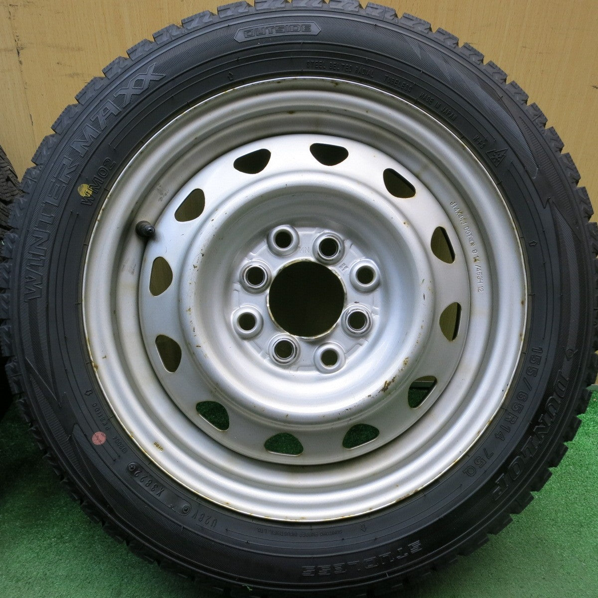 バリ溝！22年！9分★スタッドレス 155/65R14 ダンロップ ウインターマックス WM02 スチール ホイール PCD 100 114.3/4H マルチ★5083107HAス