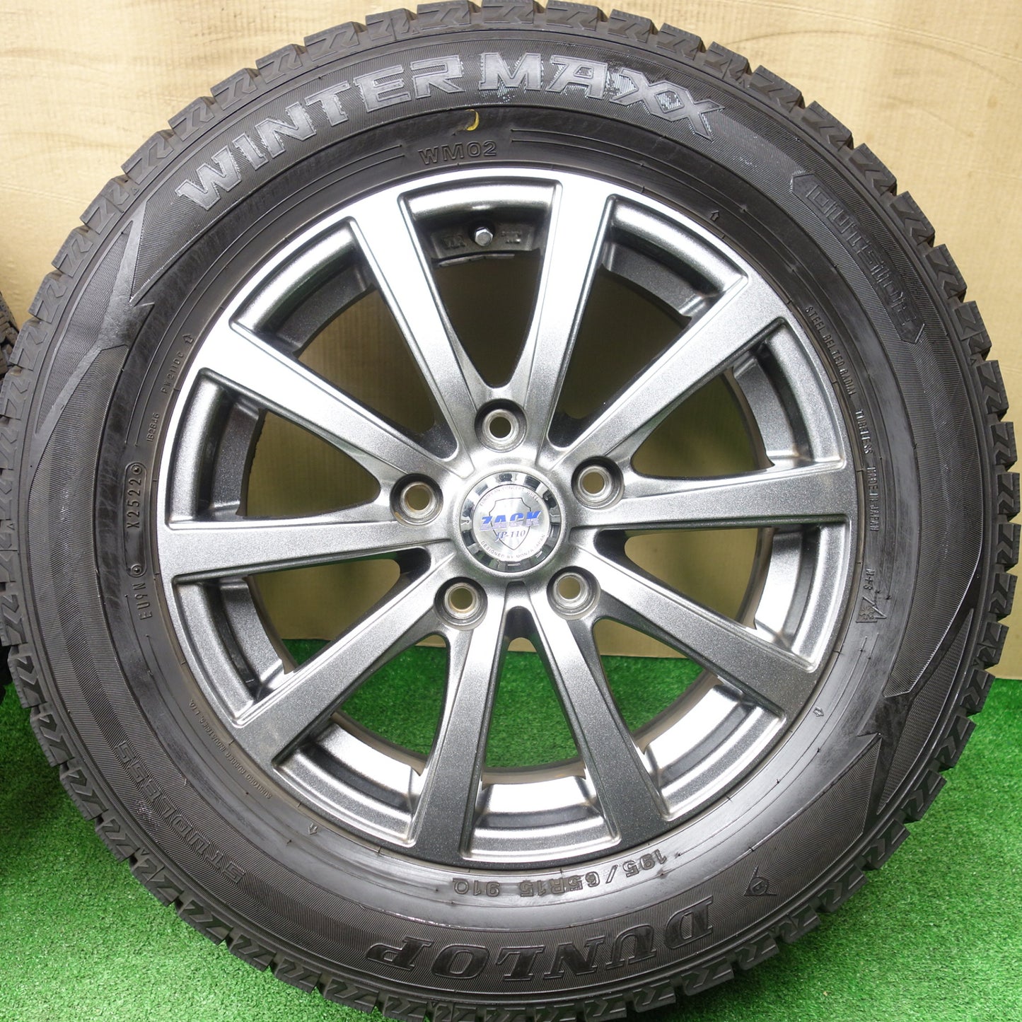 バリ溝！22年！キレイ！9.5分★スタッドレス 195/65R15 ダンロップ ウインターマックス WM02 ZACK JP-110 MONZA ザック 15インチ PCD114.3/5H★5121302KTス