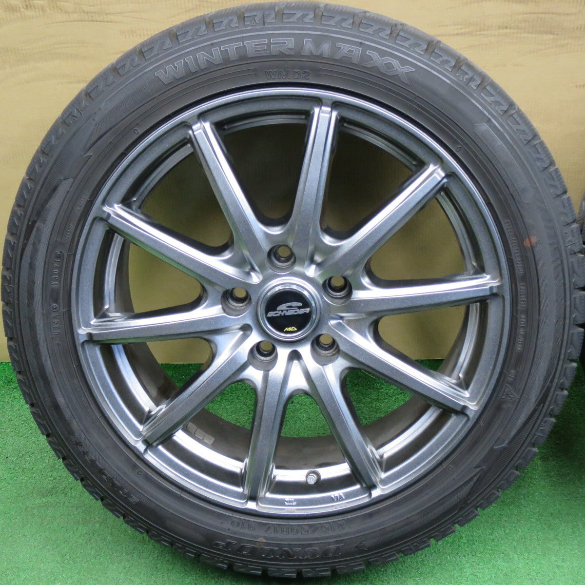 バリ溝！キレイ！9.5分★スタッドレス 215/50R17 ダンロップ ウインターマックス WM02 SCHNEIDER シュナイダー 17インチ PCD114.3/5H★6041210NKス