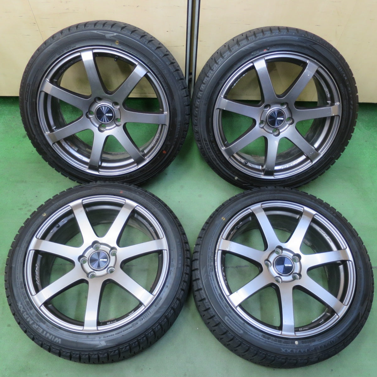 バリ溝！23年！9.5分★ENKEI PF07 スタッドレス 225/45R18 ダンロップ ウインターマックス WM02 エンケイ 18インチ PCD114.3/5H★6040608イス