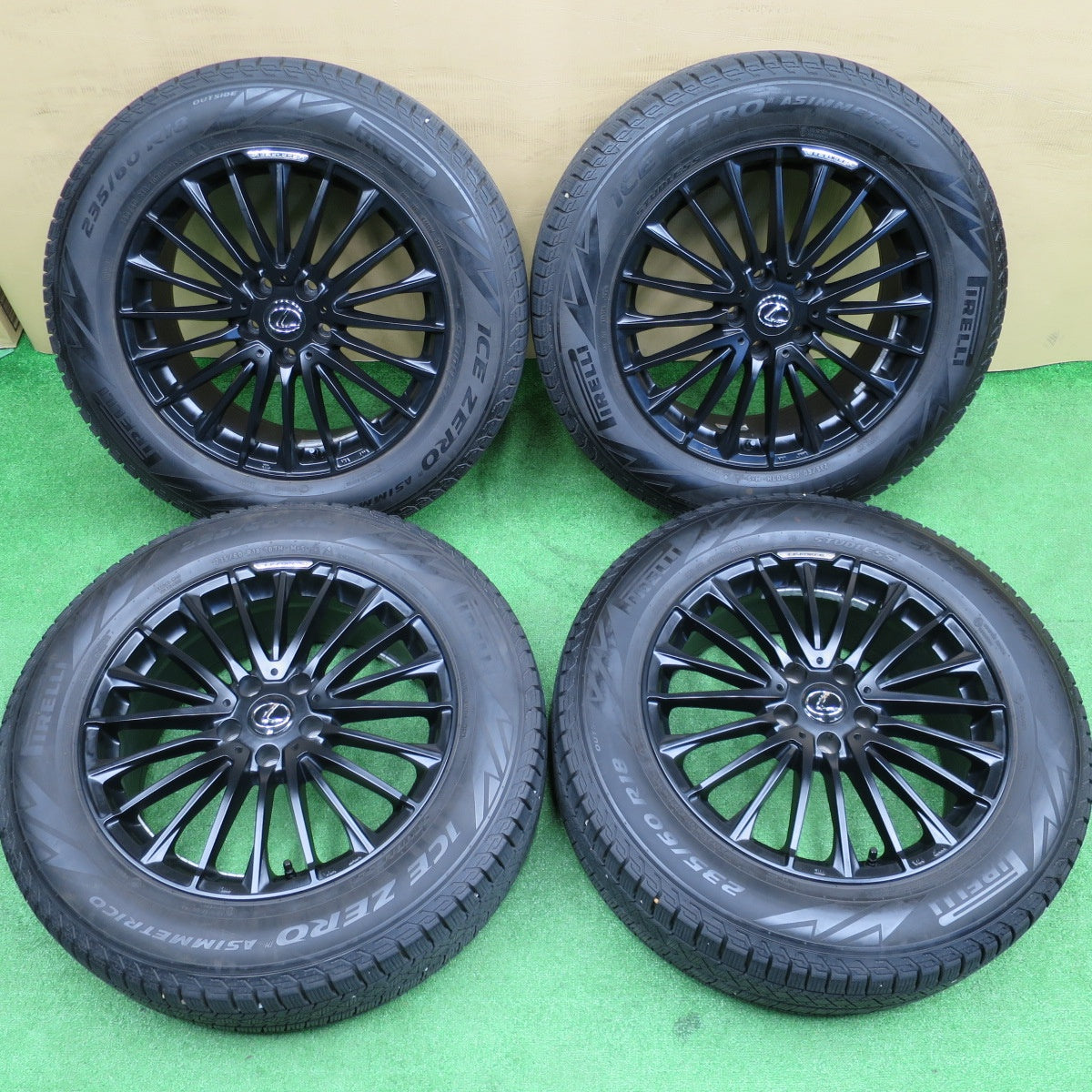 センサー付！バリ溝！23年！キレイ！9.5分★レクサス NX 等 Lehrmeister LF-FORCE 235/60R18 スタッドレス ピレリ アイスゼロ アシンメトリコ レアマイスター 18インチ PCD114.3/5H★6011001NKス