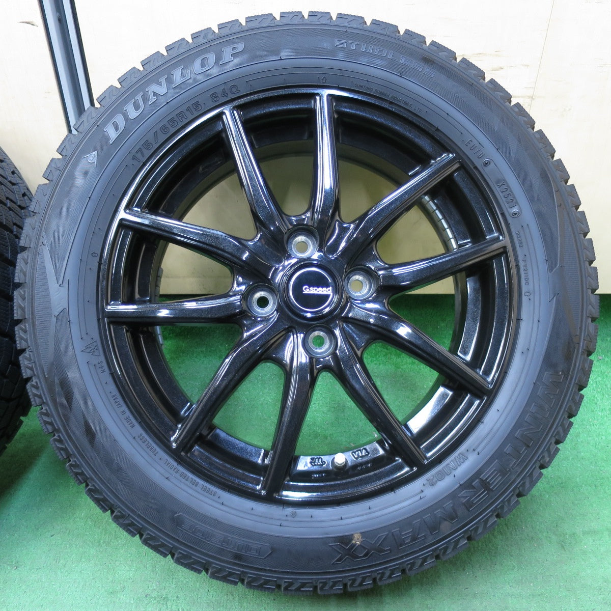 [送料無料] バリ溝！21年！キレイ！9.5分★スタッドレス G.speed 175/65R15 ダンロップ ウインターマックス WM02 Gスピード 15インチ PCD100/4H★4112505イス