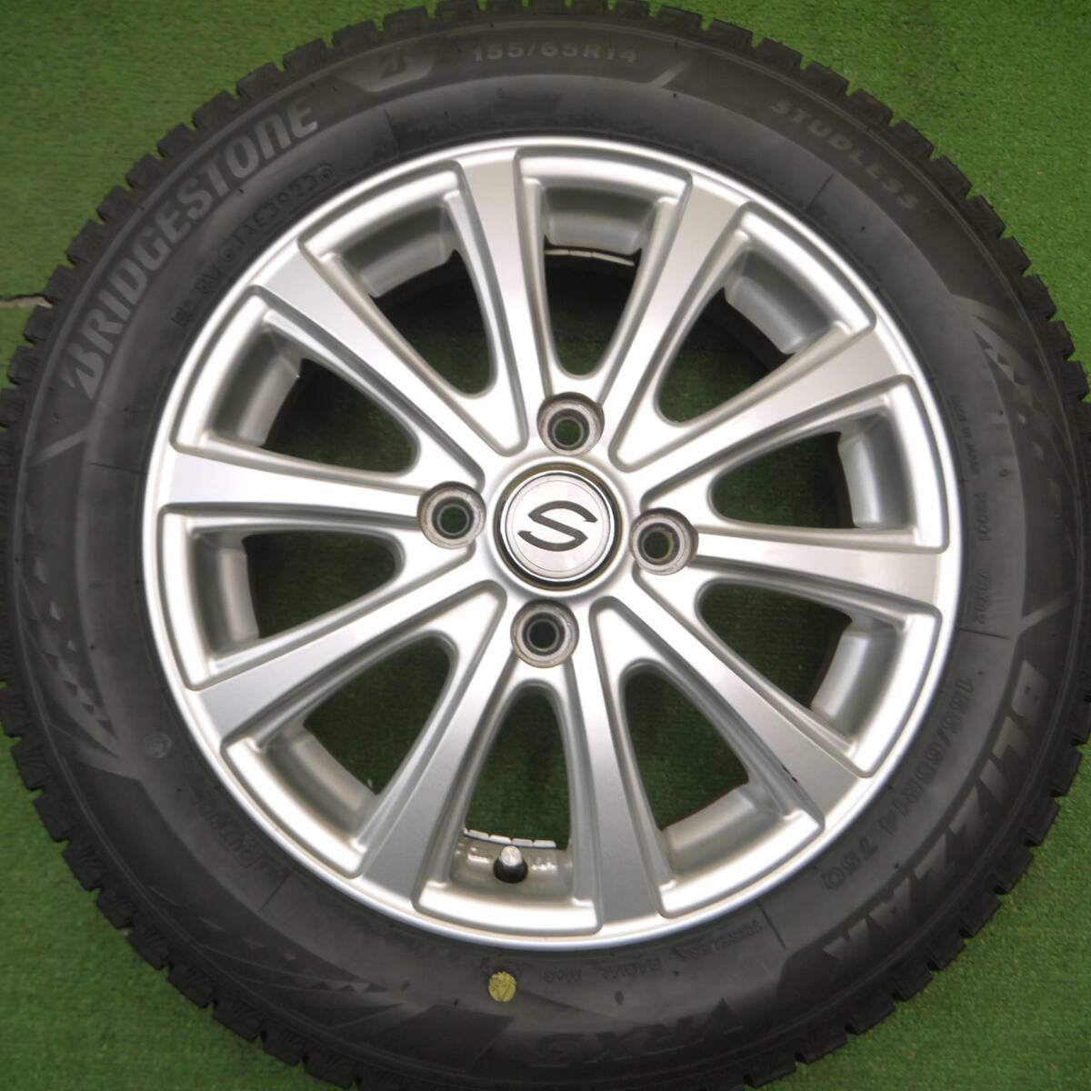 バリ溝！23年！キレイ！ほぼ10分★スタッドレス 155/65R14 ブリヂストン ブリザック VRX3 社外 アルミ 14インチ PCD100/4H★5011501Hス