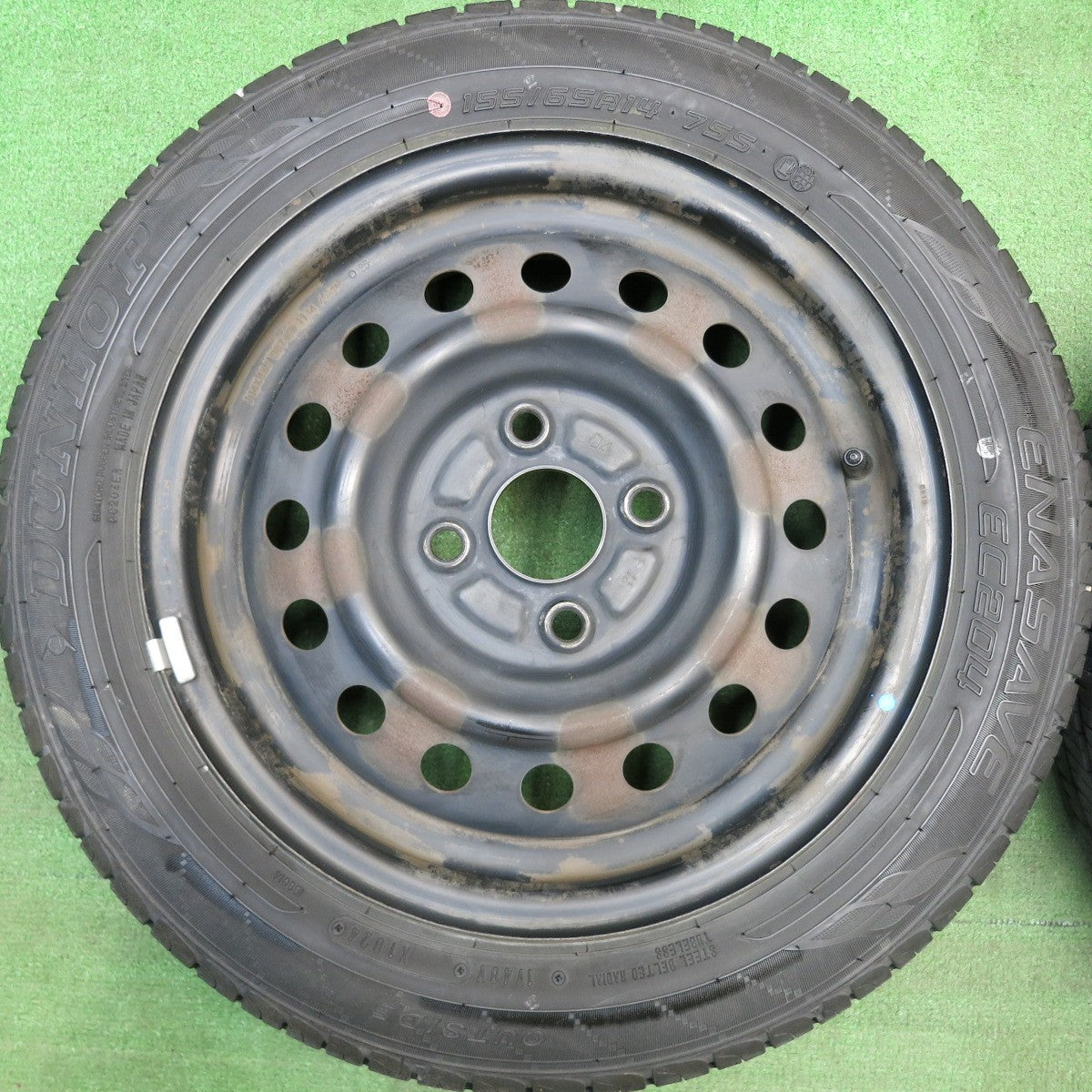 バリ溝！24年！8.5分★155/65R14 ダンロップ エナセーブ EC204 スチール ホイール 14インチ PCD100/4H★6032303HAノ