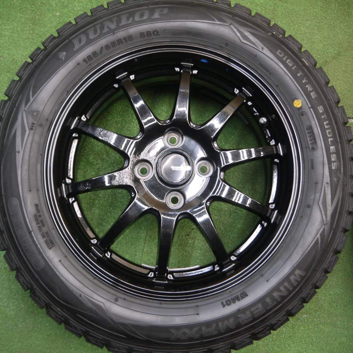バリ溝！キレイ！9.5分以上★スタッドレス 185/65R15 ダンロップ ウインターマックス WM01 G-SPEED Gスピード 15インチ PCD100/4H★5012708Hス