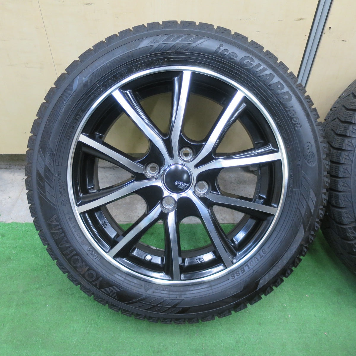バリ溝！キレイ！9.5分★スタッドレス 185/60R15 ヨコハマ アイスガード iG60 SPORT KRONE スポルト クローネ 15インチ PCD100/4H★5112502TTス