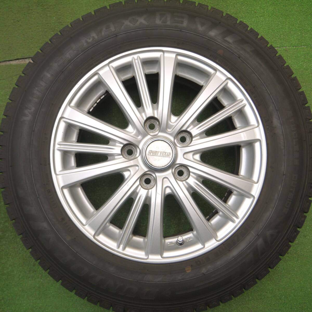 バリ溝！21年！キレイ！9.5分★スタッドレス 195/65R15 ダンロップ ウインターマックス 03 SPORT VENAD 15インチ PCD114.3/5H★5012706Hス