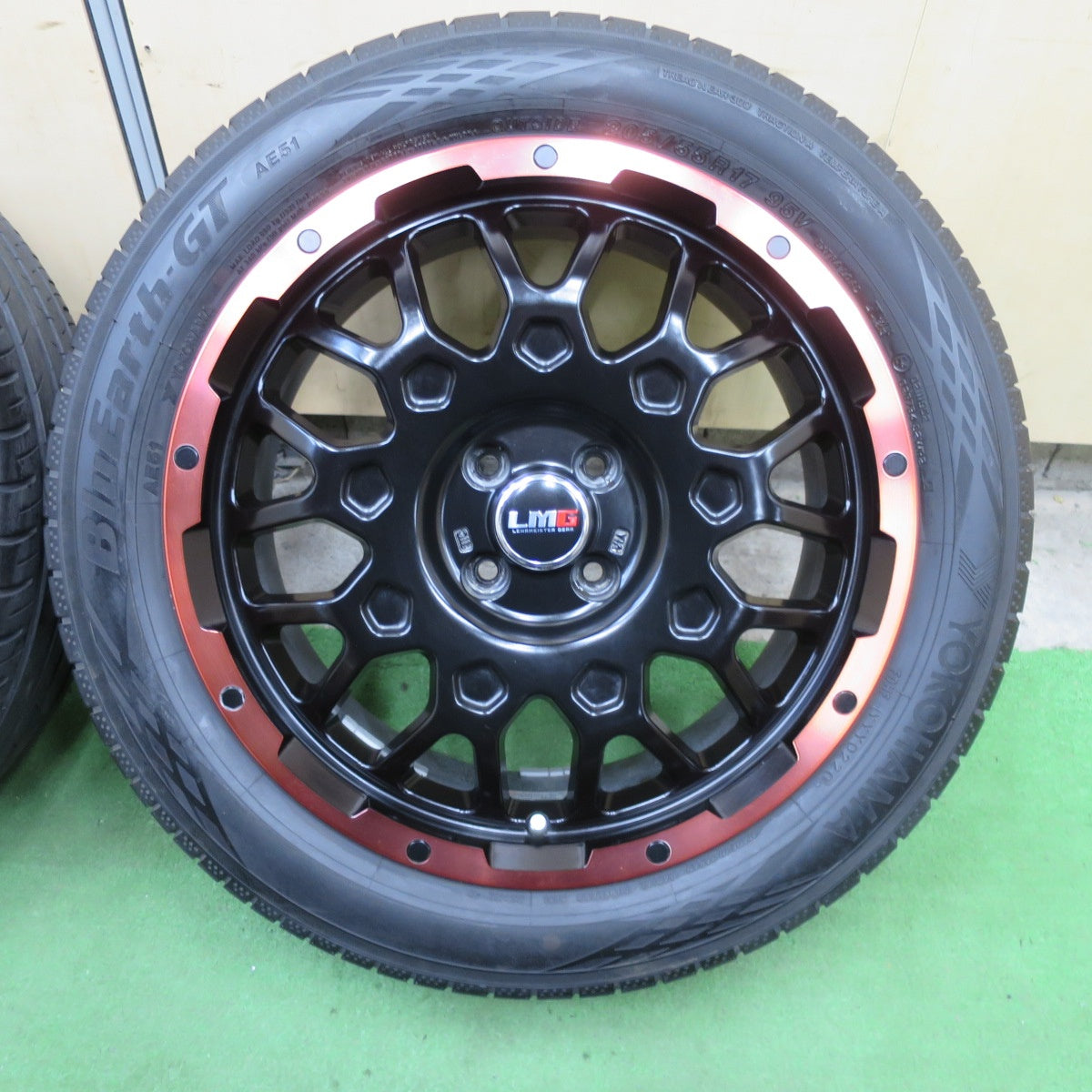バリ溝！キレイ！9.5分★LMG LEHRMEISTER GEAR MS-9W 205/55R17 ヨコハマ BluEarth-GT AE51 レアマイスター ギア 17インチ PCD100/4H★6022403TTノ