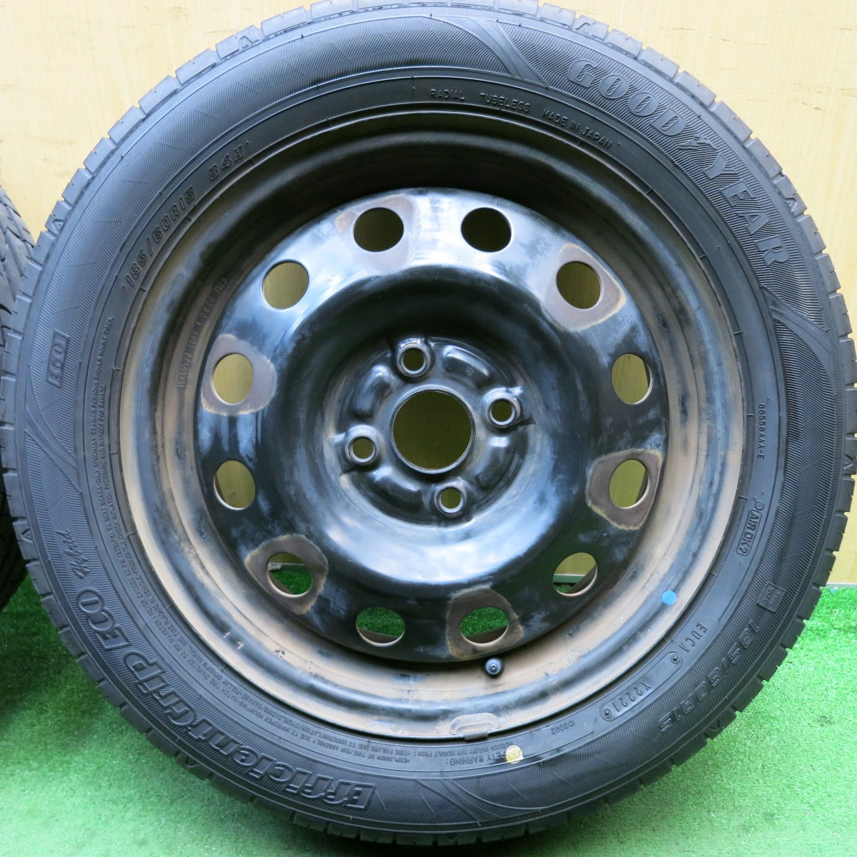 バリ溝！21年！9分★185/60R15 グッドイヤー EfficientGrip ECO hybrid スチール ホイール 15インチ PCD100/4H★5083004HAノ