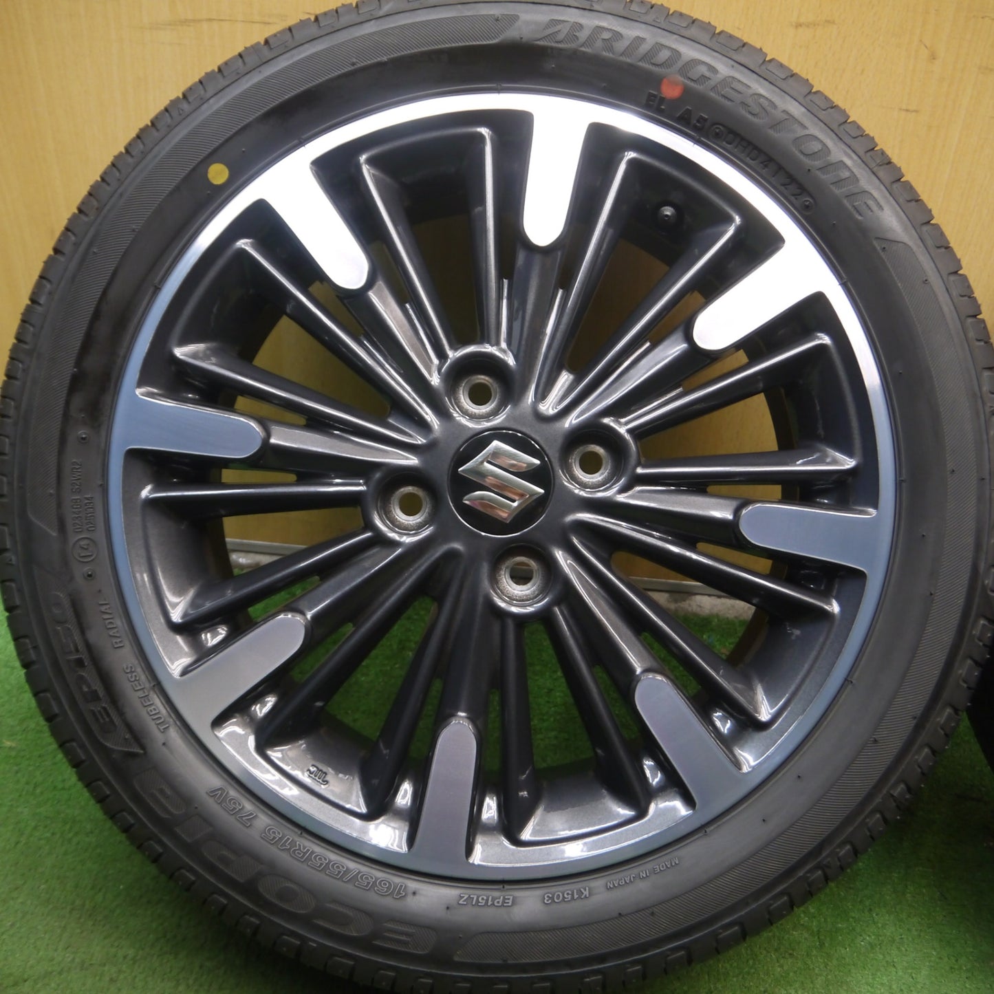 *送料無料* 新車外し！22年★スズキ MK53S スペーシア カスタム XS 純正 165/55R15 ブリヂストン エコピア EP150 PCD100/4H★4040514Hノ