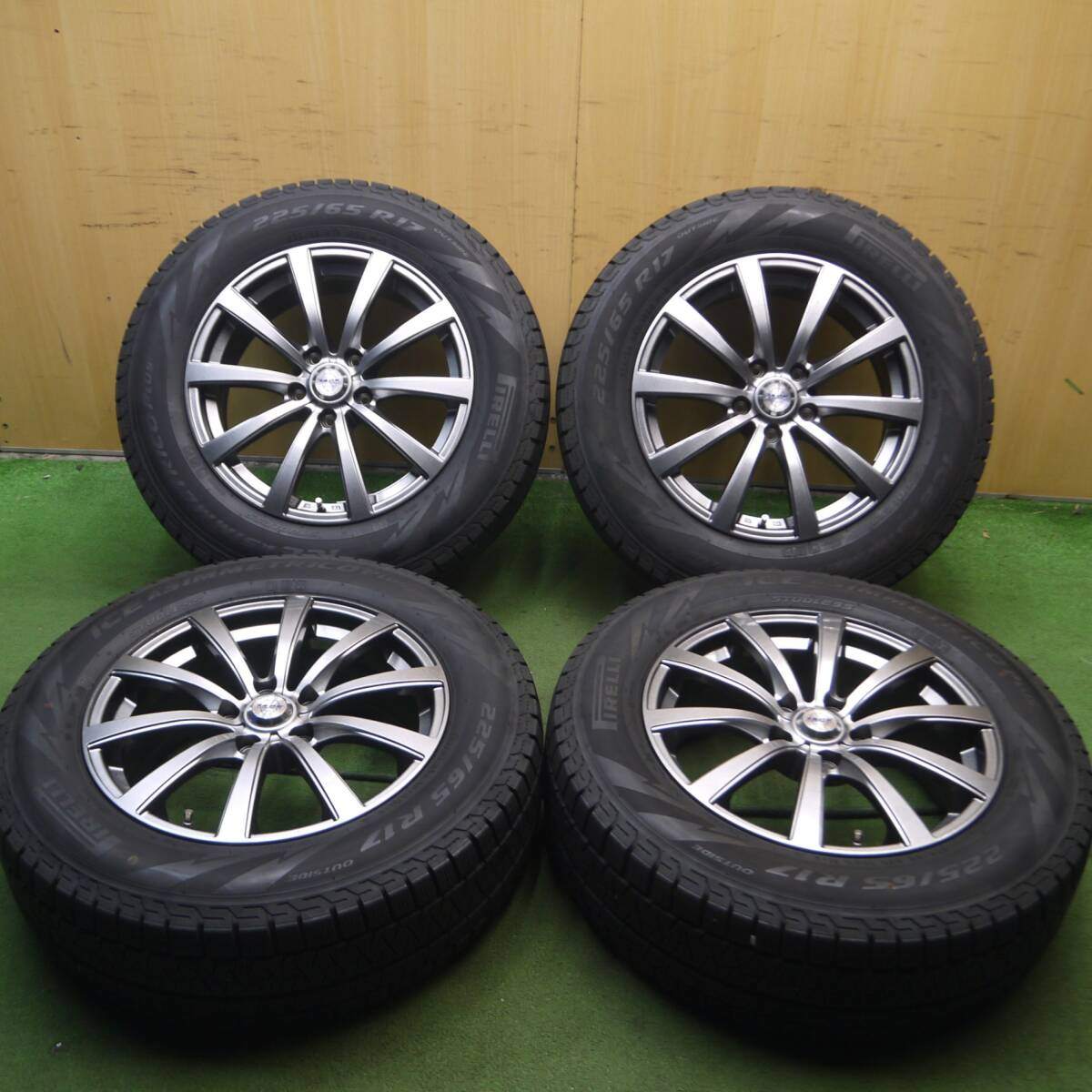 バリ溝 21年 綺麗 8.5分★スタッドレス 225/65R17 ピレリ アイスアシンメトリコ プラス ZACK JP-110 PCD114.3/5H★4060710Hス