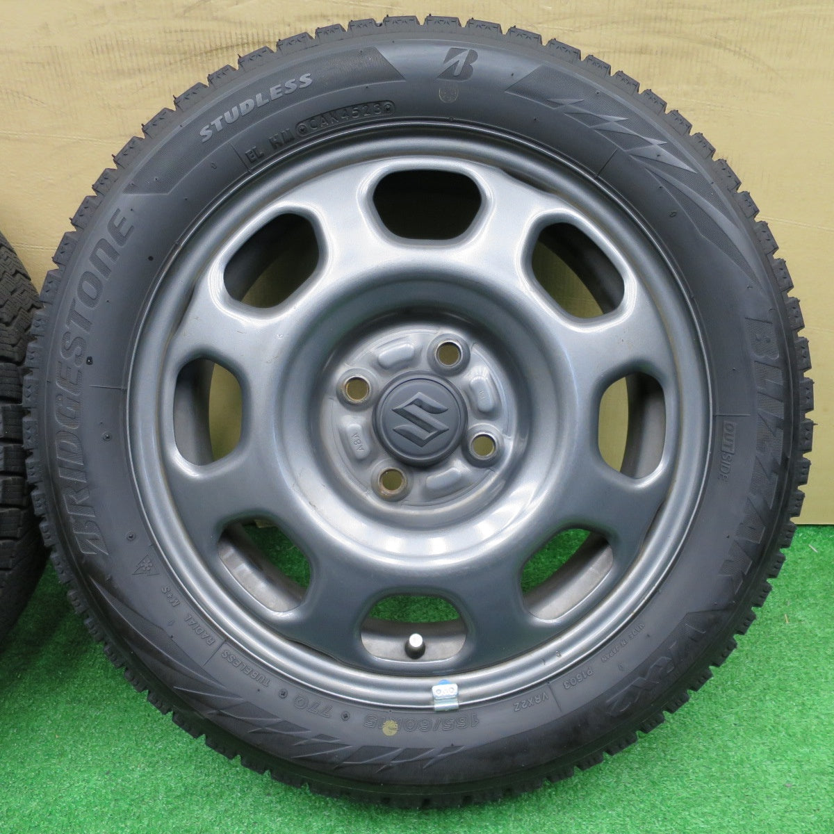 バリ溝！23年！9分★スズキ ハスラー 純正 スチール 165/60R15 スタッドレス ブリヂストン ブリザック VRX2 15インチ PCD100/4H★5122103NKス