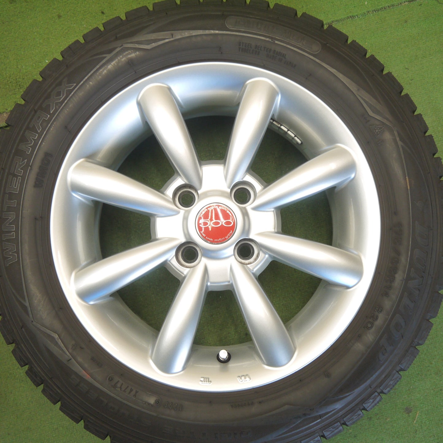 バリ溝！キレイ！9.5分◎FIAT フィアット 500 TARGA AGA 500 175/65R14 スタッドレス ダンロップ ウインターマックス WM01 14インチ PCD98/4H◎6071504Hス
