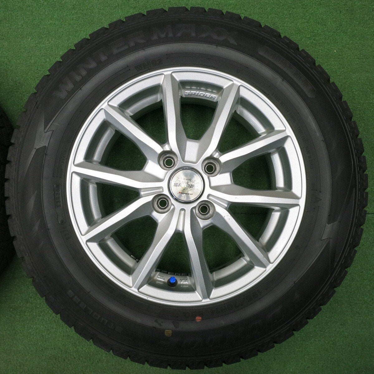 バリ溝！9.5分★スタッドレス 185/70R14 ダンロップ ウインターマックス WM02 EURO SPEED SPIDER MANARAY SPORT 14インチ PCD100/4H★4122905NJス