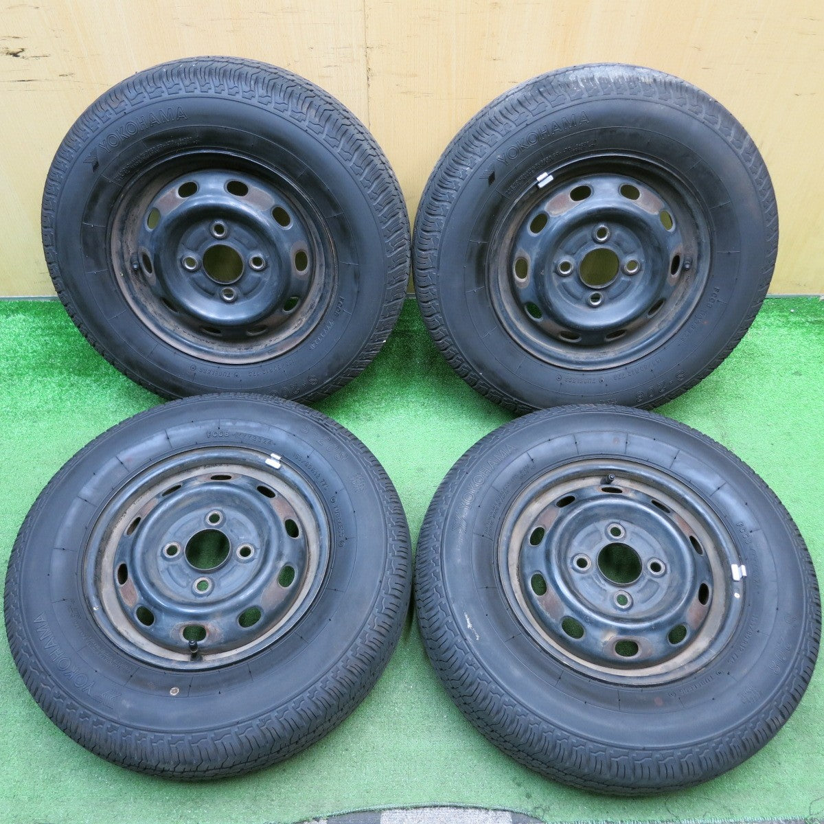 バリ溝！24年！9分★155/80R12 ヨコハマ S-208 スチール ホイール 12インチ PCD100/4H★5062203HAノ
