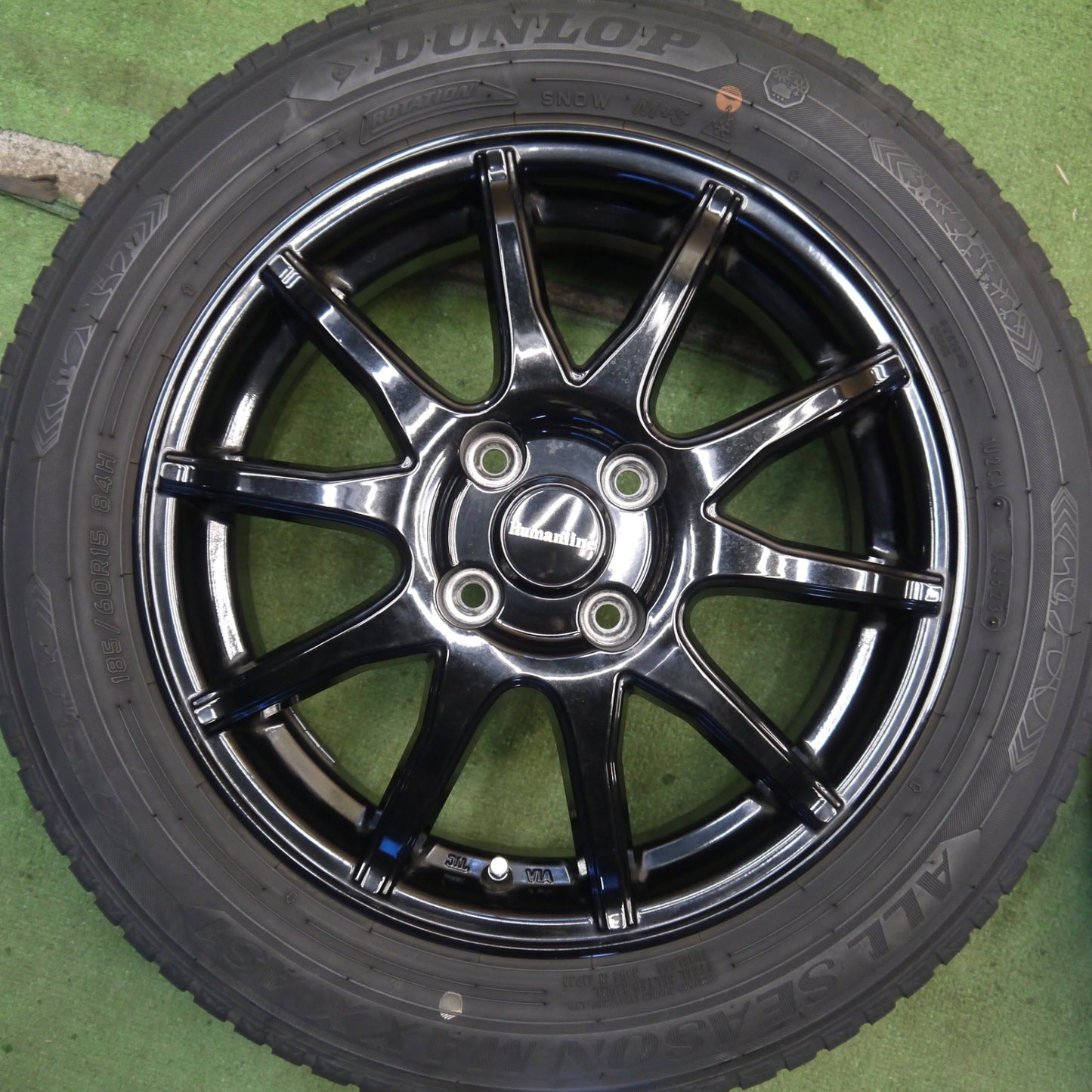 バリ溝！23年！キレイ！8.5分◎185/60R15 ダンロップ ALL SEASON MAXX AS1 オールシーズン Humanline S-15 ヒューマンライン 15インチ PCD100/4H◎6072403Hス