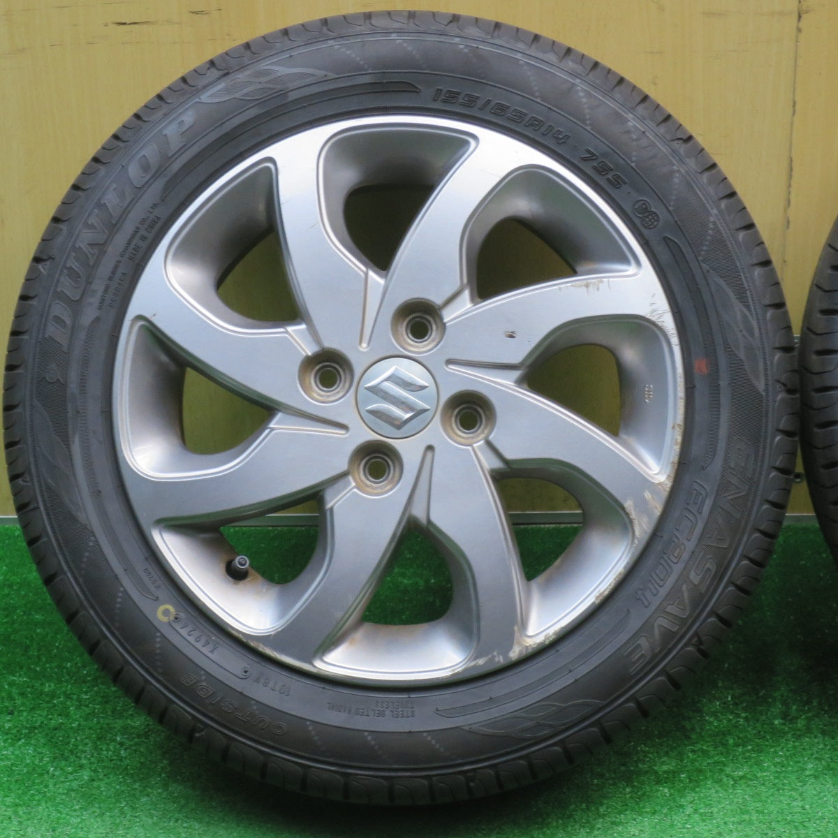 バリ溝！24年！9分★スズキ パレット 純正 155/65R14 ダンロップ エナセーブ EC204 14インチ PCD100/4H★5110105NJノ