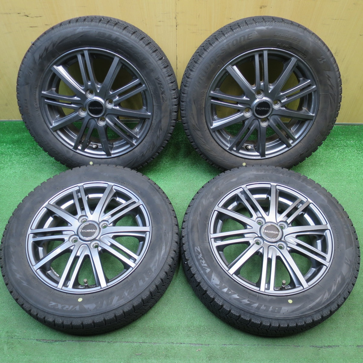 バリ溝！22年！キレイ！8.5分★スタッドレス 155/65R14 ブリヂストン ブリザック VRX2 BALMINUM BR10 バルミナ 14インチ PCD100/4H★6033102NJス