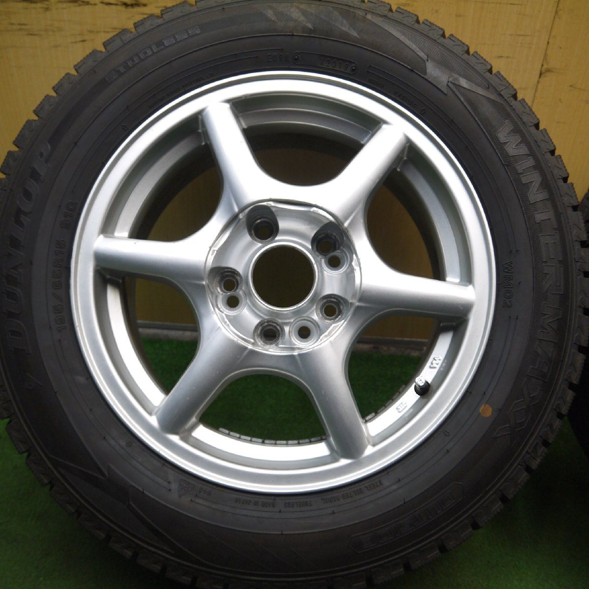 19年！ほぼ10分★スタッドレス 195/65R15 ダンロップ ウインターマックス WM02 社外 アルミ 15インチ PCD114.3 4/5H★3072103Hス