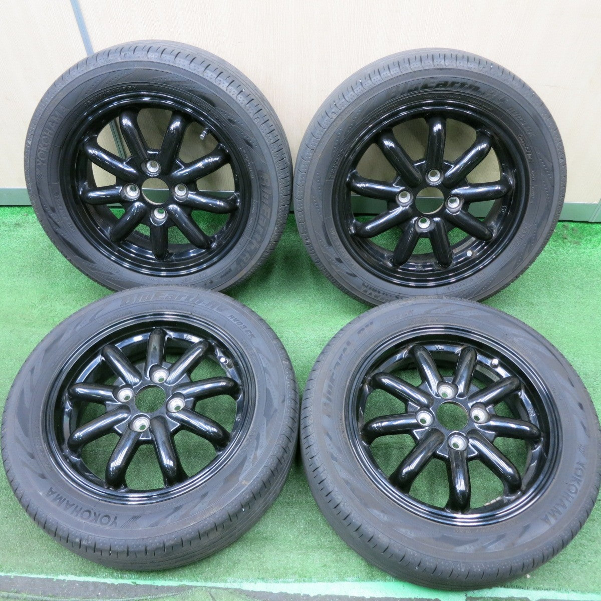 *送料無料* バリ溝！21年！8.5分★軽サイズ 165/60R14 ヨコハマ BluEarth-RV RV03 CK ブルーアース 社外 アルミ 14インチ PCD100/4H★4051909HAノ