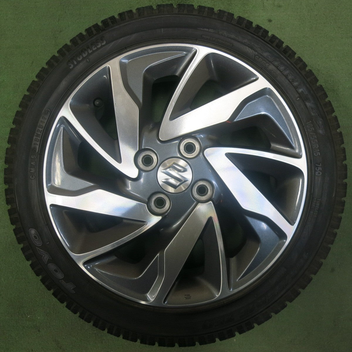バリ溝！キレイ！9分★スズキ MK42S MK32S スペーシア カスタム 純正 165/55R15 スタッドレス トーヨー ガリット G5 15インチ PCD100/4H★5112901SKス